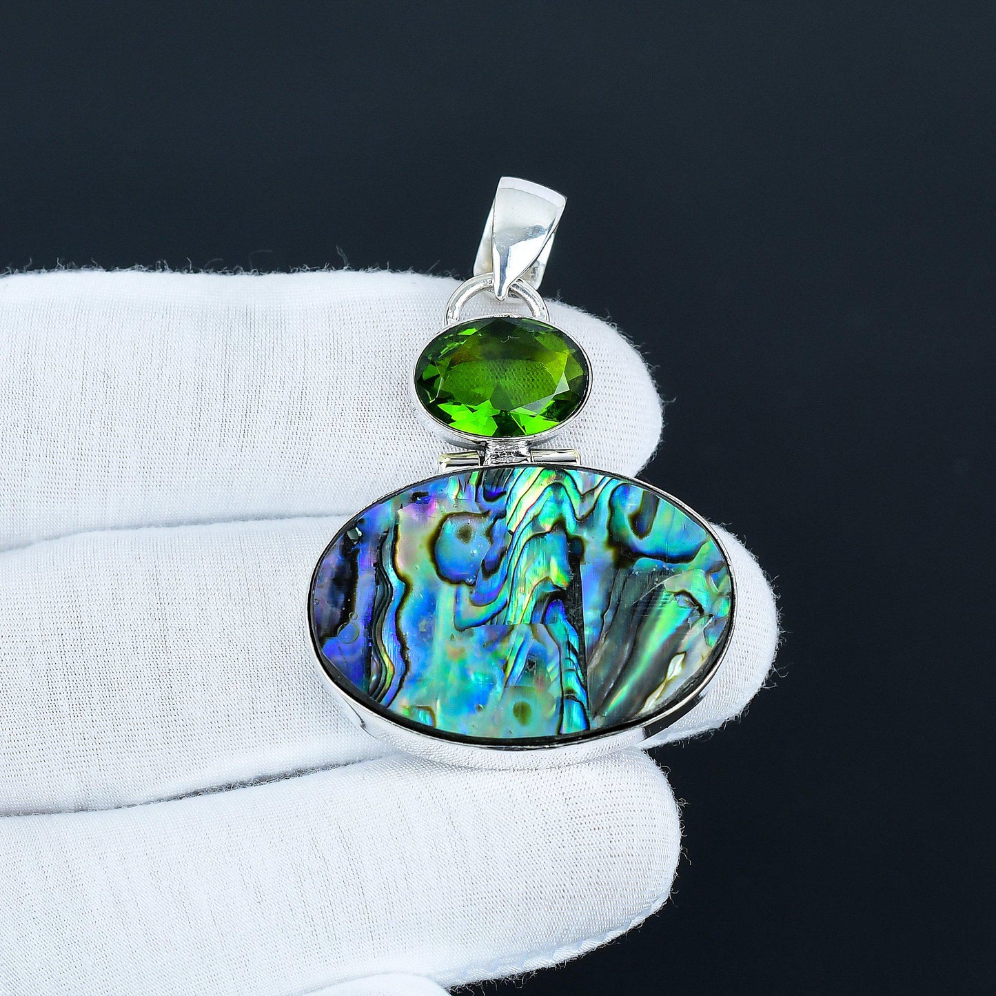 Abalone Shell & Green Peridot Pendant