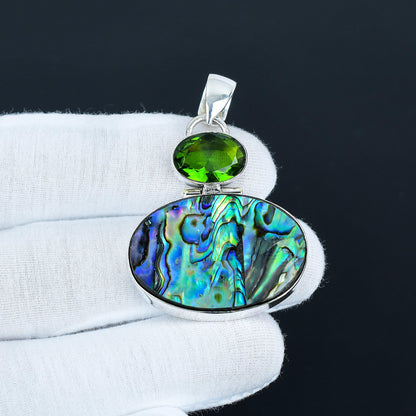 Abalone Shell & Green Peridot Pendant
