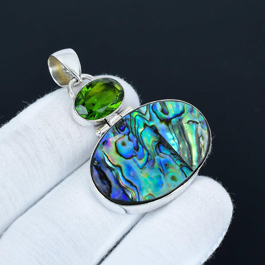 Abalone Shell & Green Peridot Pendant