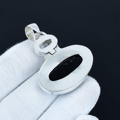 Black Onyx & White Topaz Silver Pendant