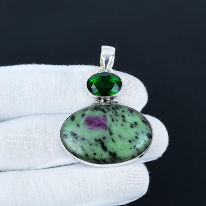 Green Ruby Zoisite & Tourmaline Pendant