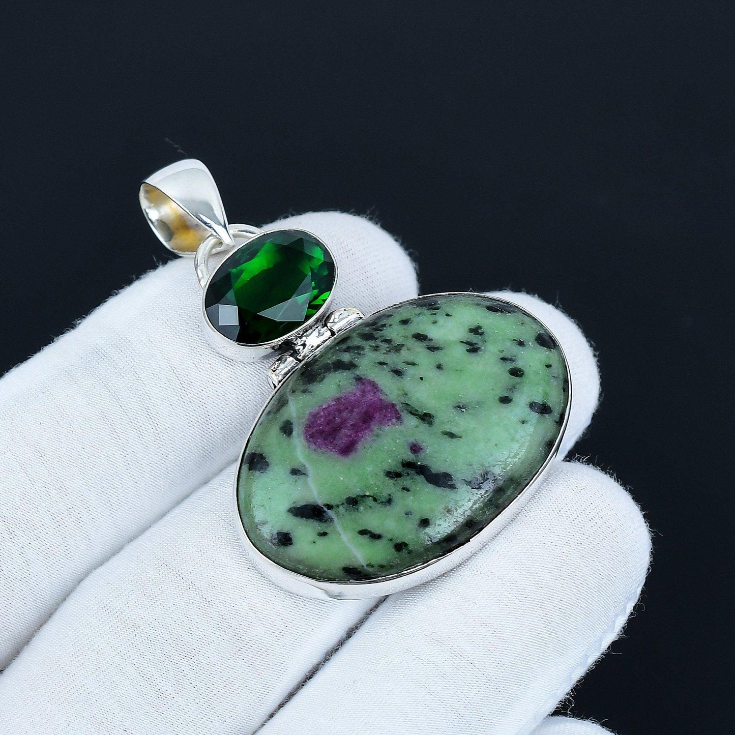 Green Ruby Zoisite & Tourmaline Pendant