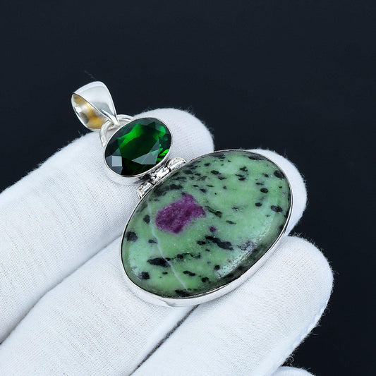 Green Ruby Zoisite & Tourmaline Pendant