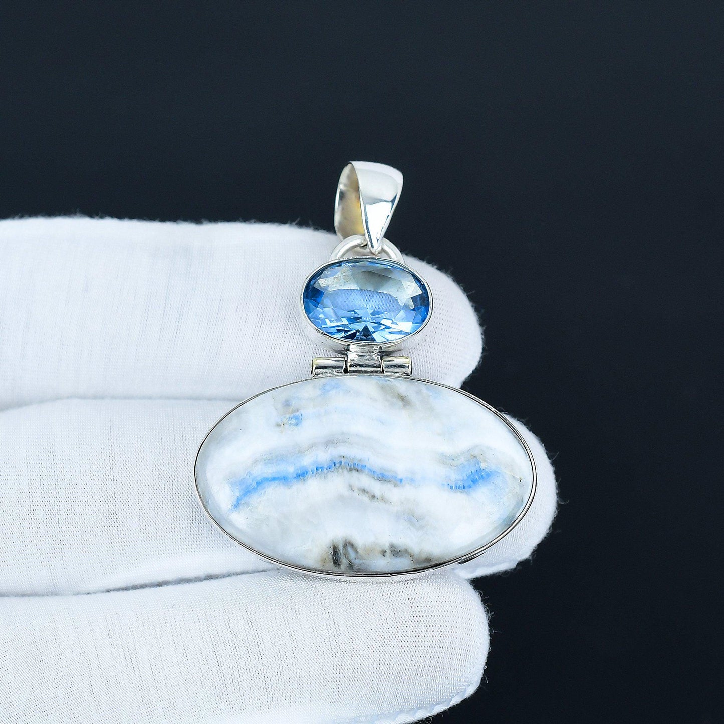 Blue Scheelite & Swiss Blue Topaz Pendant