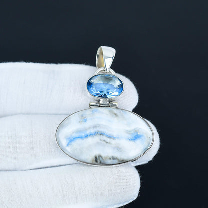 Blue Scheelite & Swiss Blue Topaz Pendant