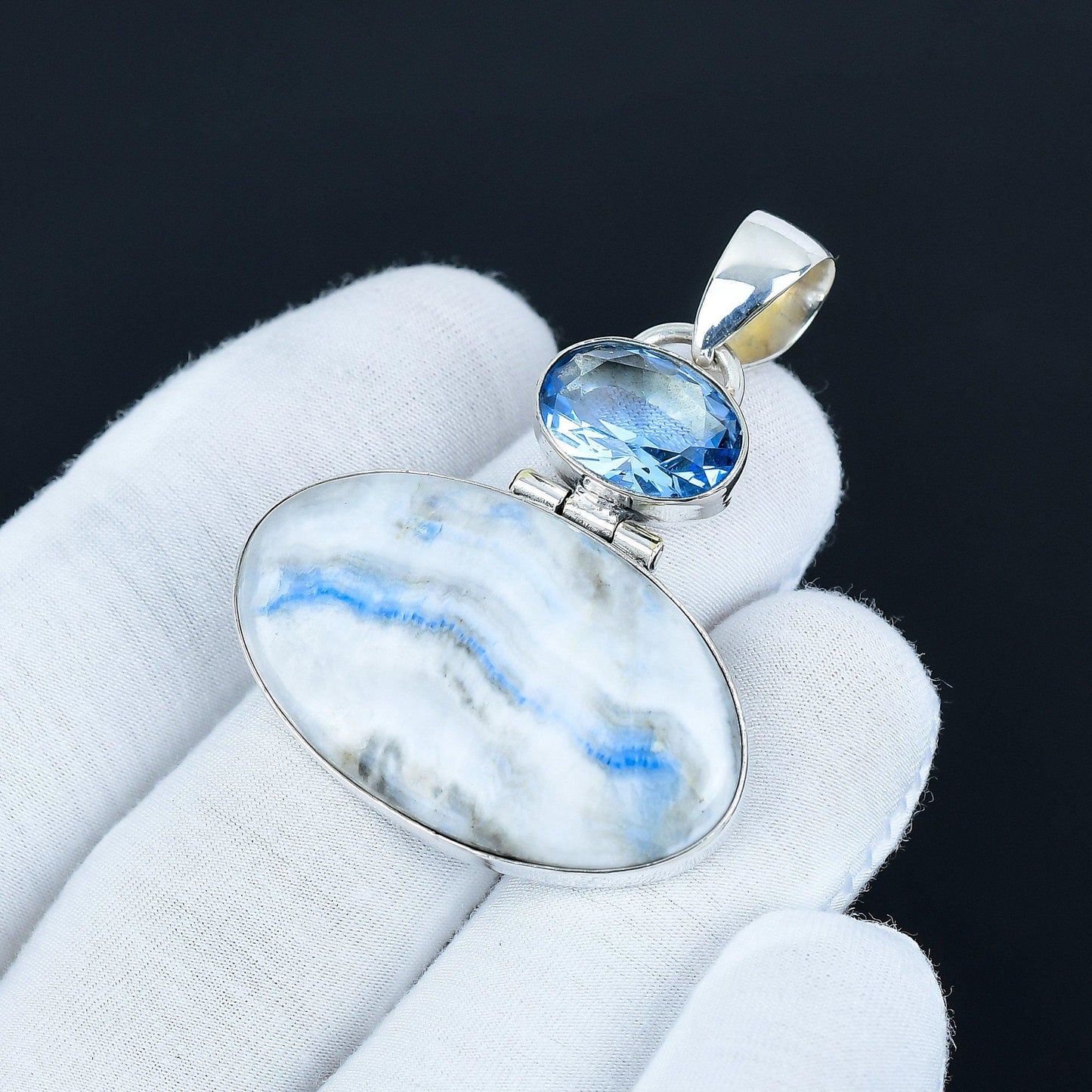Blue Scheelite & Swiss Blue Topaz Pendant