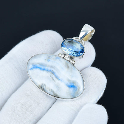 Blue Scheelite & Swiss Blue Topaz Pendant
