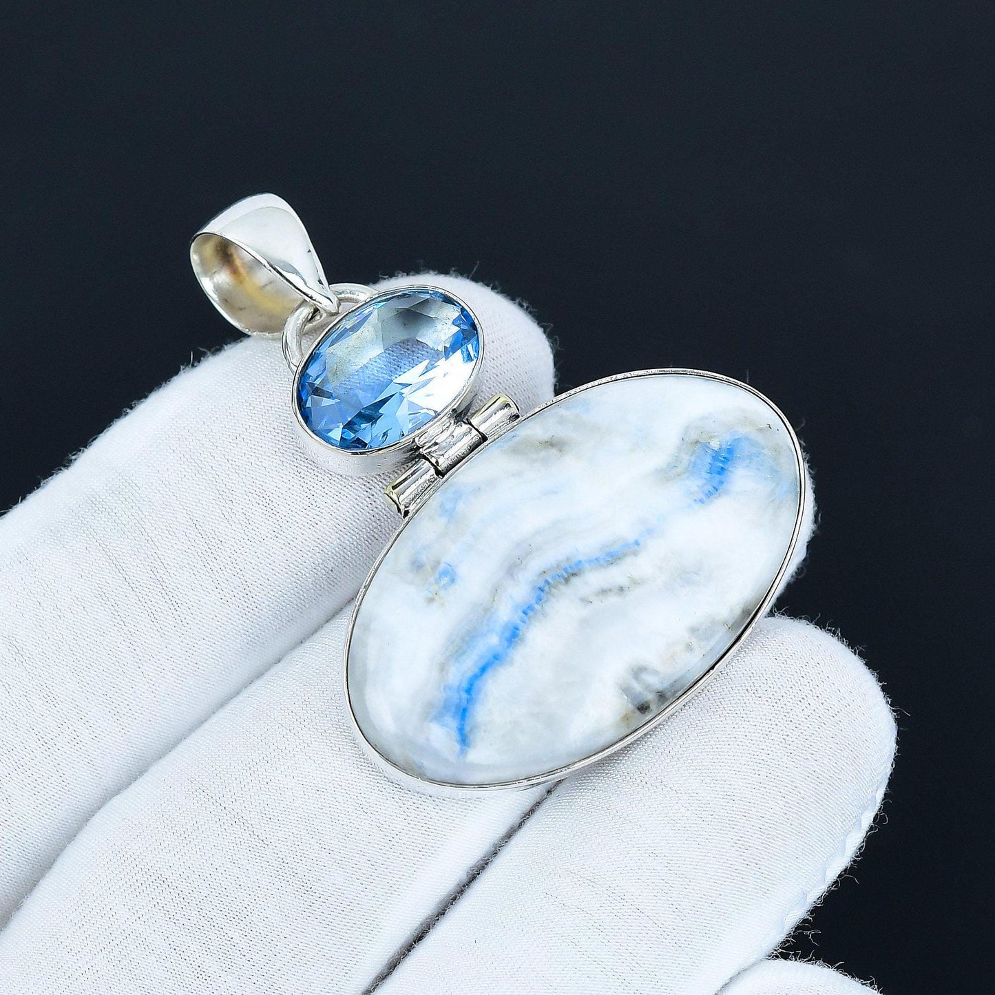 Blue Scheelite & Swiss Blue Topaz Pendant