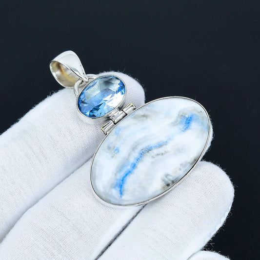 Blue Scheelite & Swiss Blue Topaz Pendant