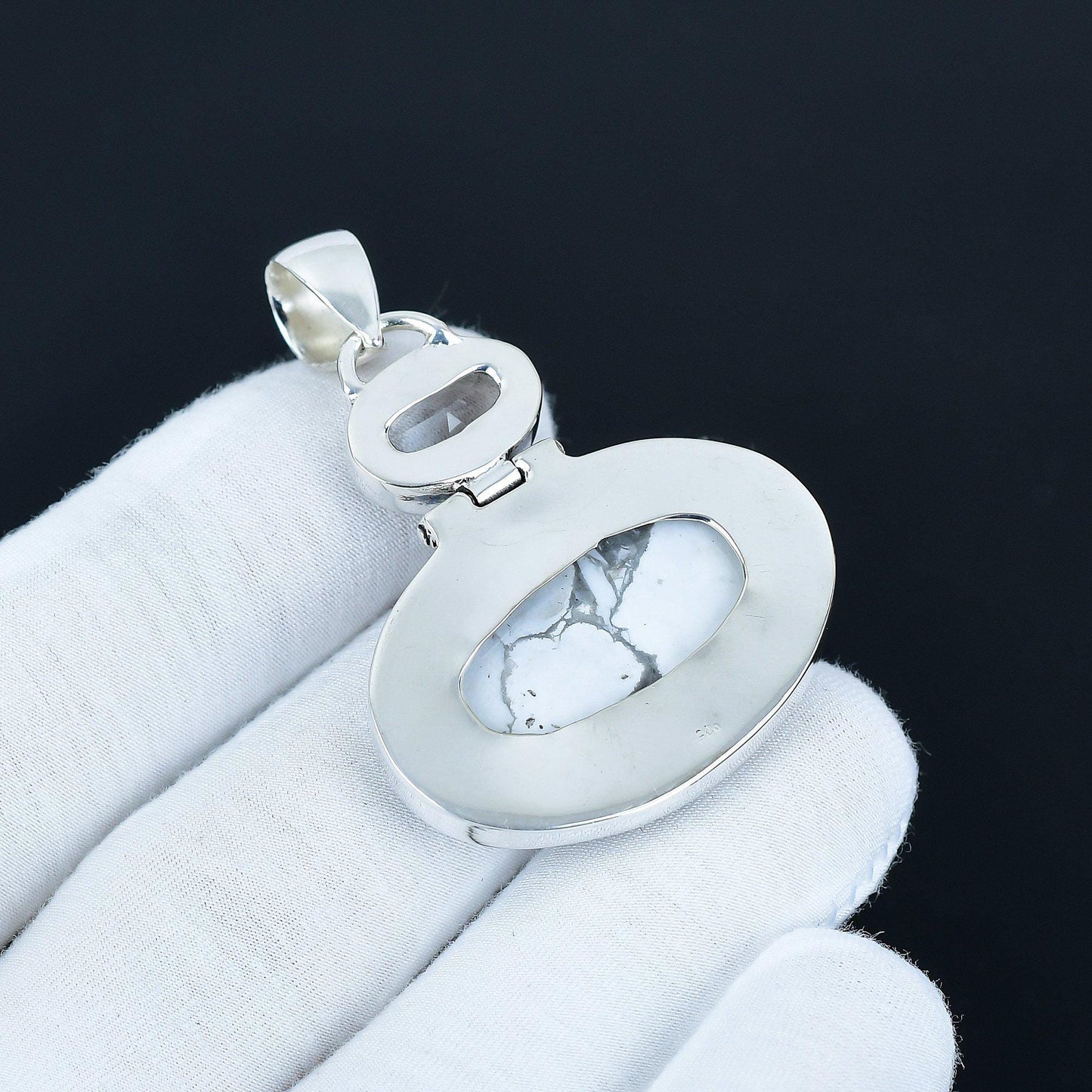 White Howlite & Blue Aquamarine Silver Pendant