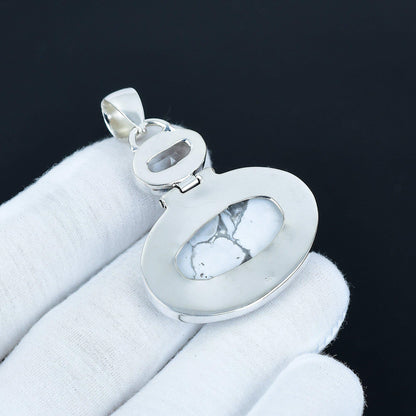 White Howlite & Blue Aquamarine Silver Pendant