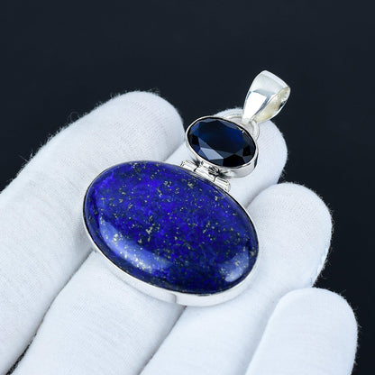 Blue Sapphire & Lapis Lazuli Silver Pendant