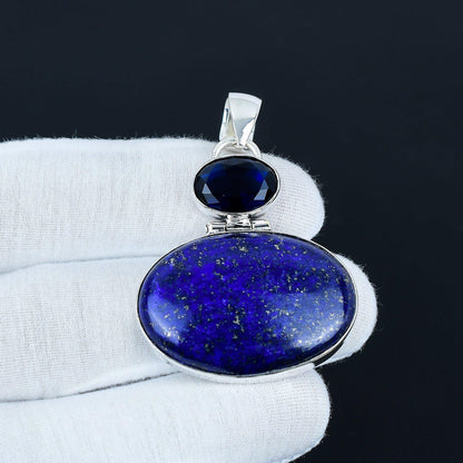 Blue Sapphire & Lapis Lazuli Silver Pendant