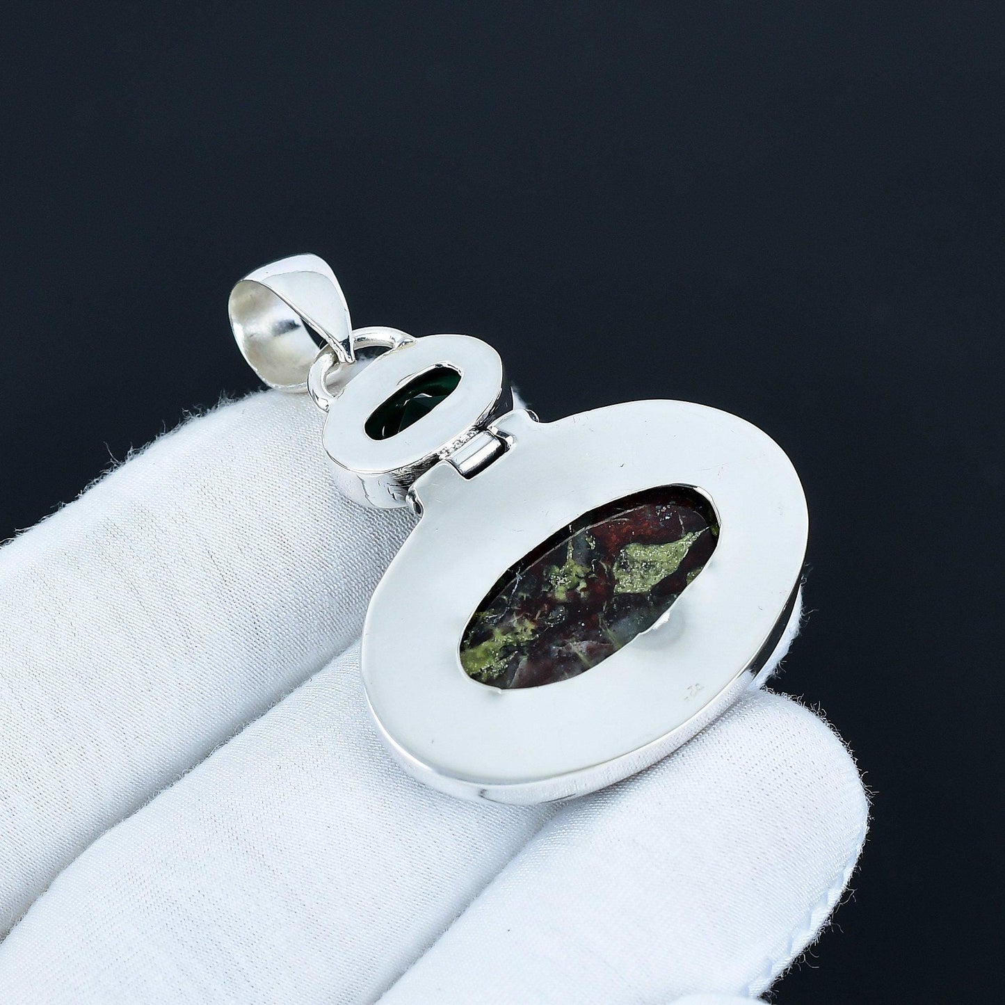 Dragonblood & Green Tourmaline Silver Pendant
