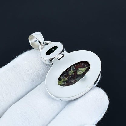 Dragonblood & Green Tourmaline Silver Pendant
