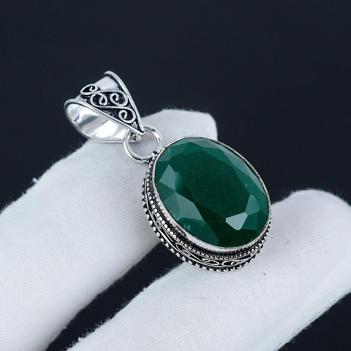 Green Onyx Sterling Silver Pendant