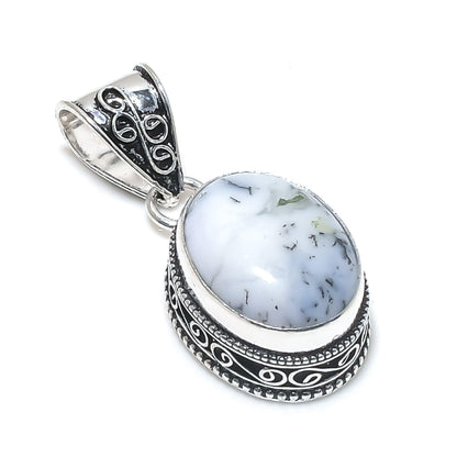 White Dendrite Opal Pendant