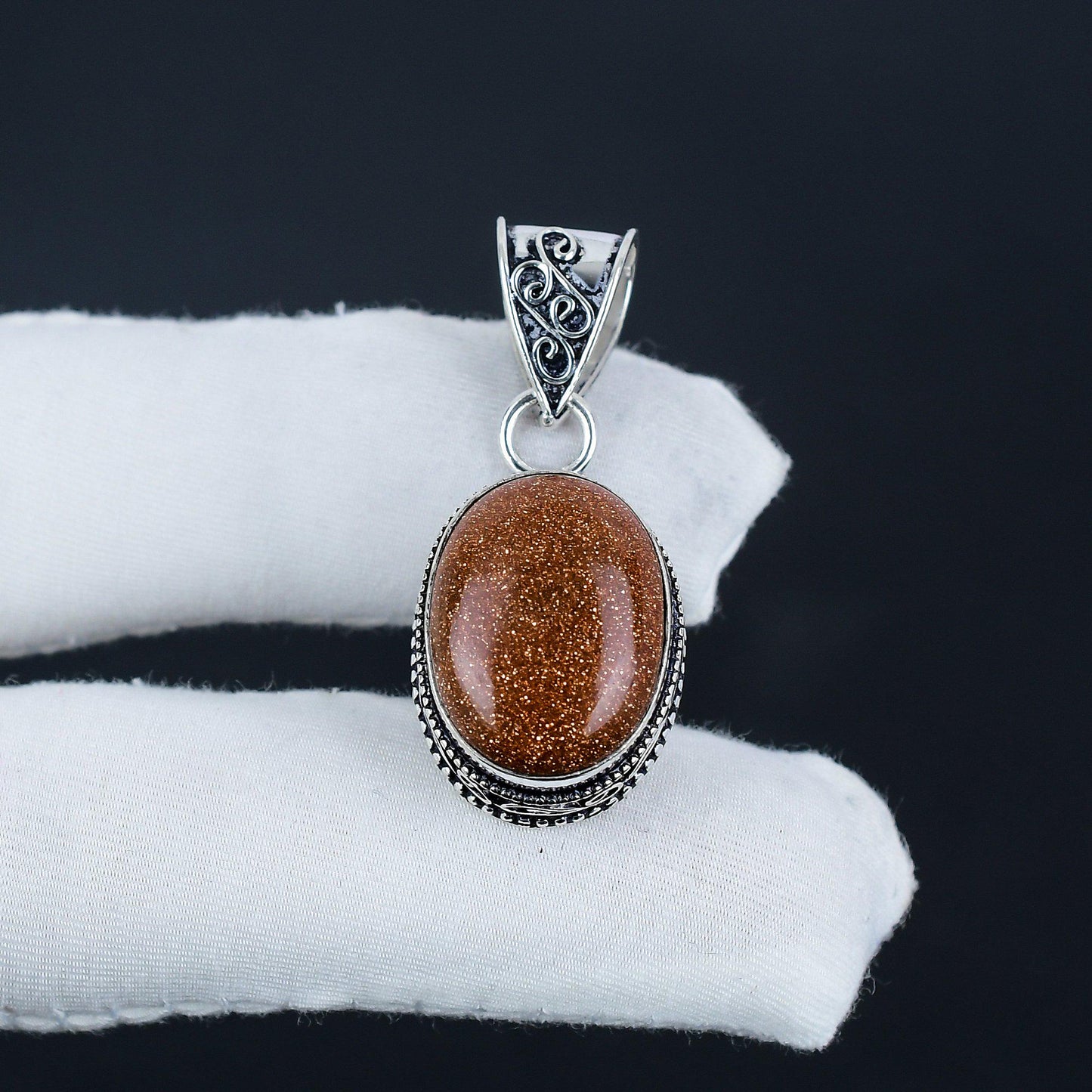 Orange Sunstone Silver Pendant
