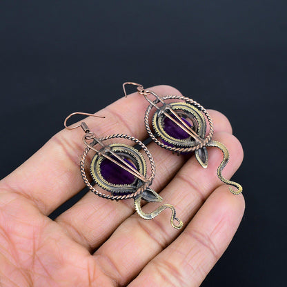 Purple Amethyst Gemstone Copper Dangle Earrings