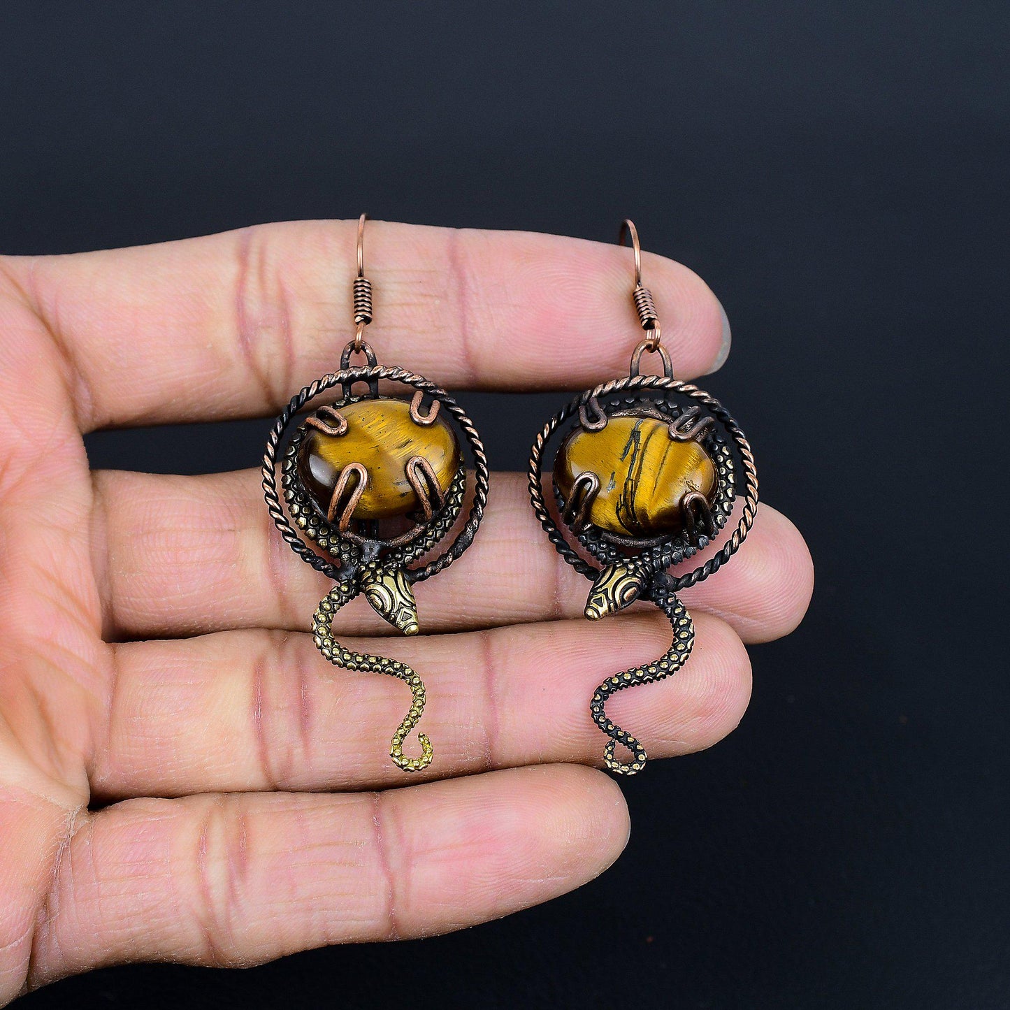 Copper Tiger Eye Gemstone Earrings
