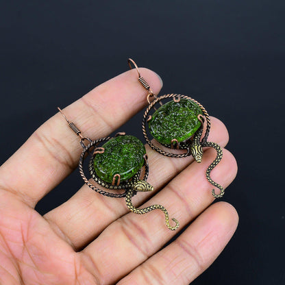 Green Moldavite Gemstone Earrings