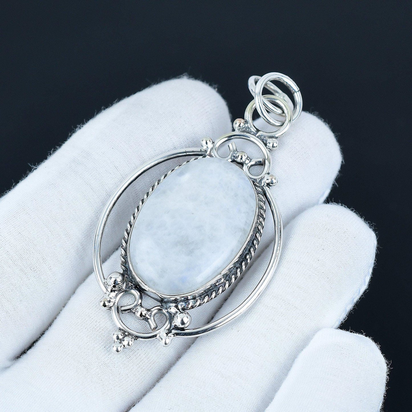 Rainbow Moonstone Silver Pendant