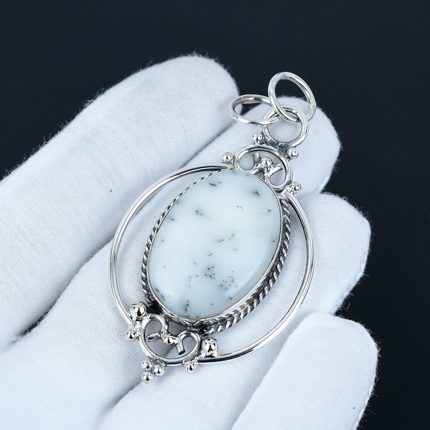 White Dendritic Opal Pendant
