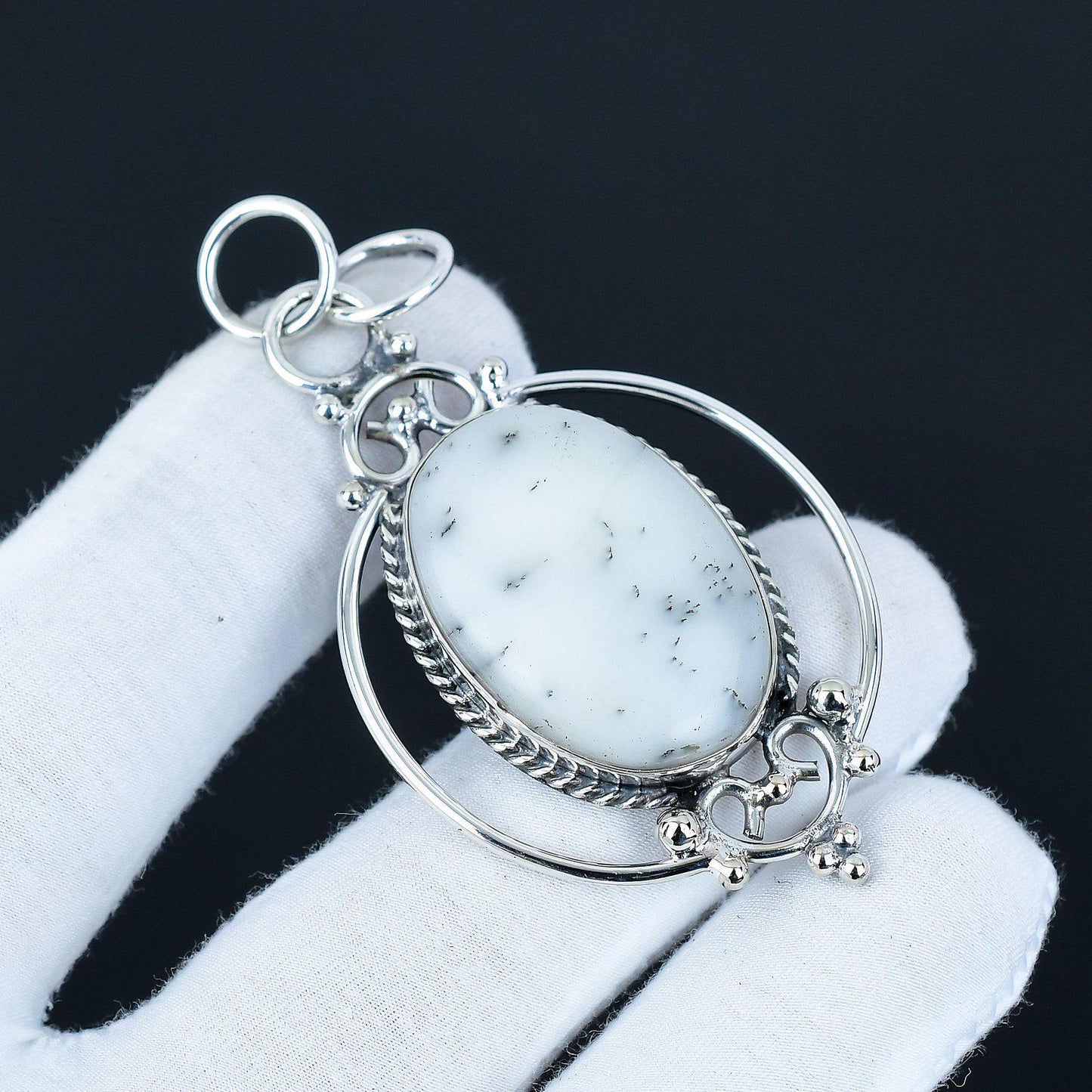 White Dendritic Opal Pendant