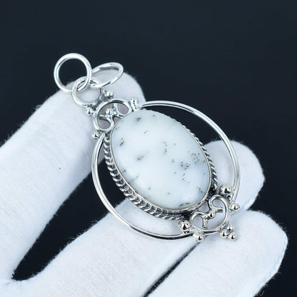 White Dendritic Opal Pendant