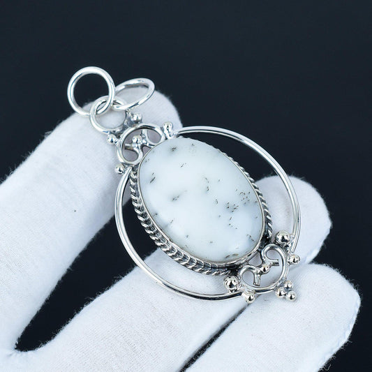 White Dendritic Opal Pendant