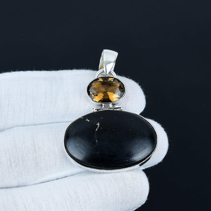 Black Obsidian & Smoky Topaz Pendant
