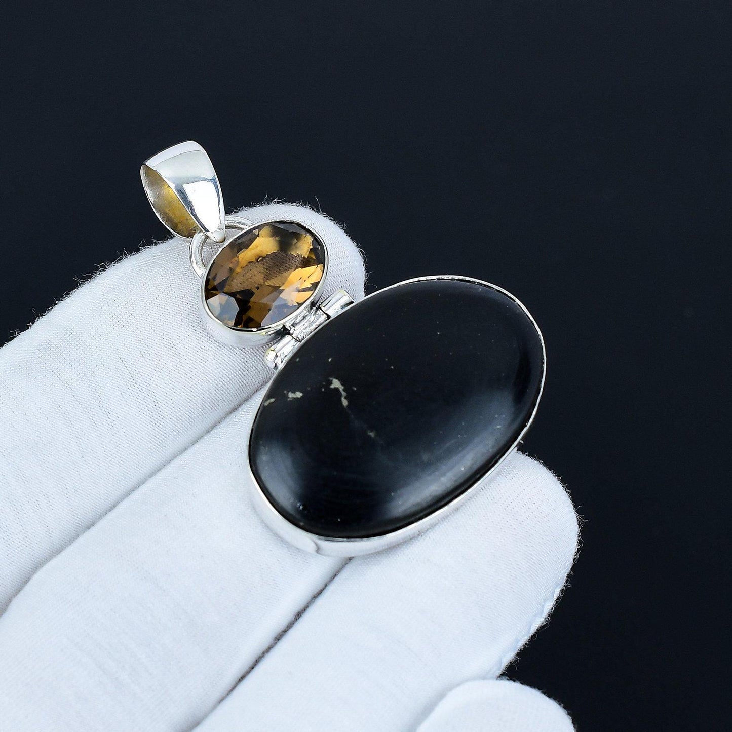 Black Obsidian & Smoky Topaz Pendant