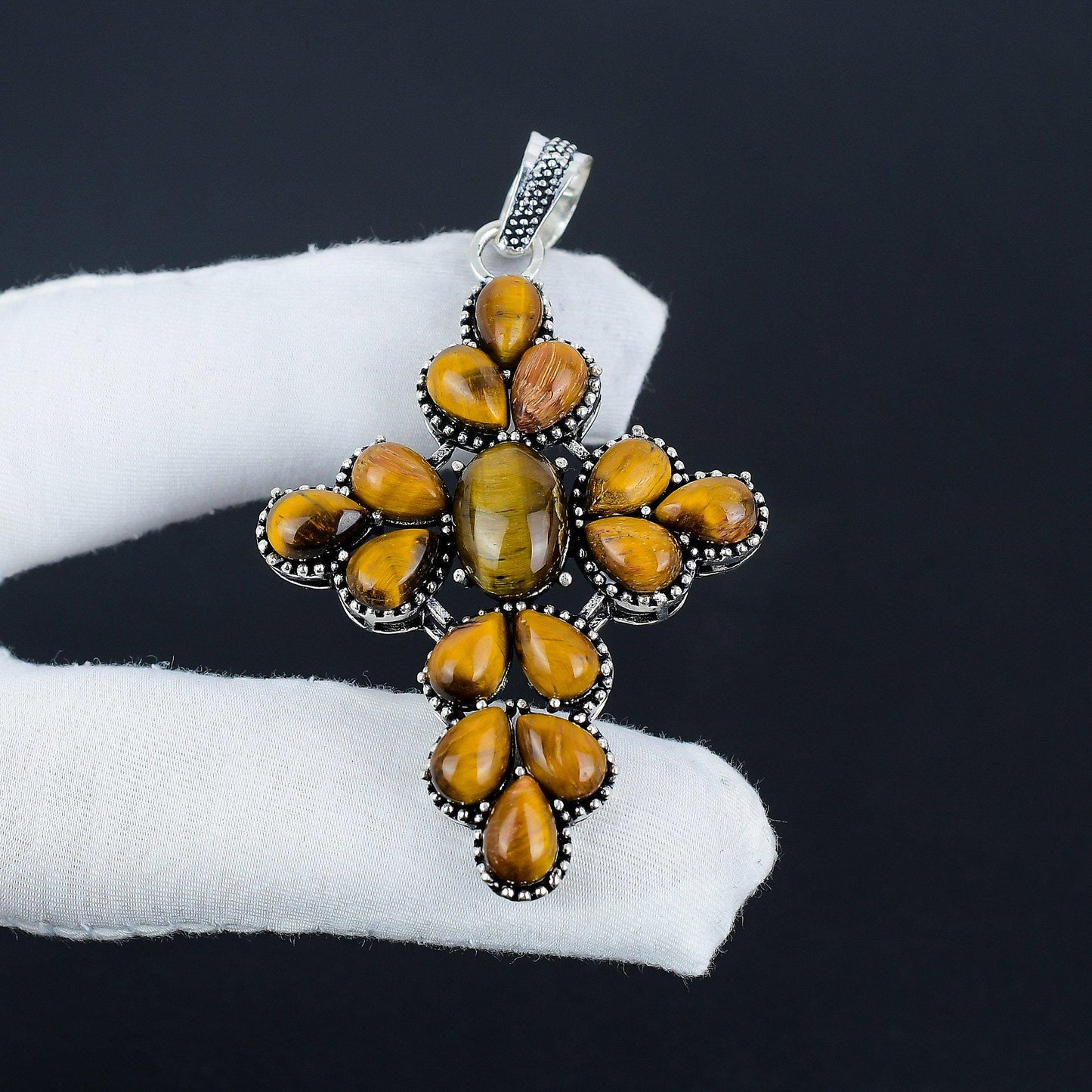 Brown Tiger Eye Cross Pendant