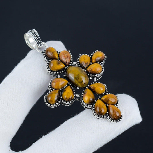 Brown Tiger Eye Cross Pendant