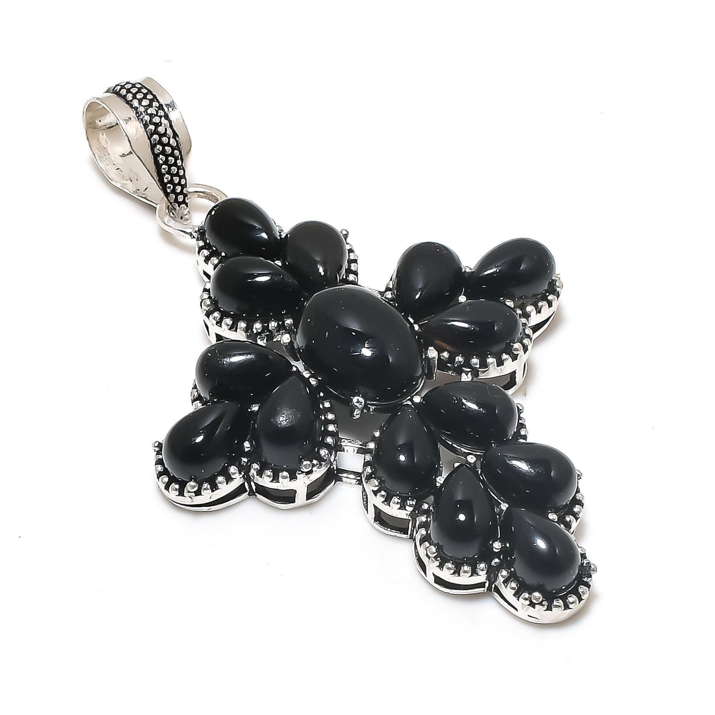 Black Onyx Gemstone Cross Pendant