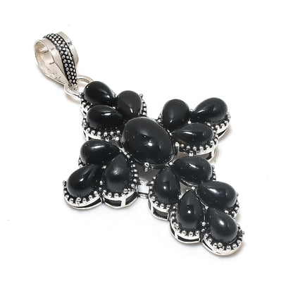 Black Onyx Gemstone Cross Pendant