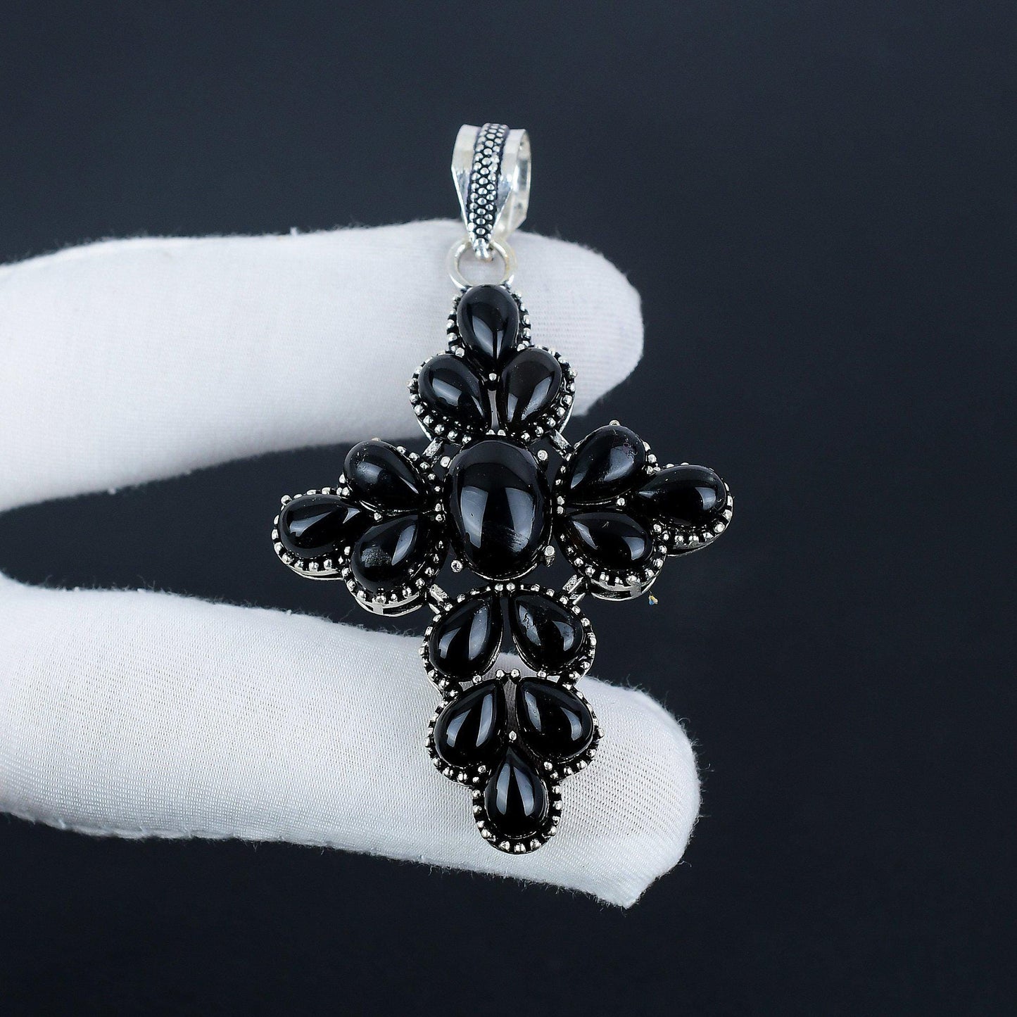 Black Onyx Gemstone Cross Pendant