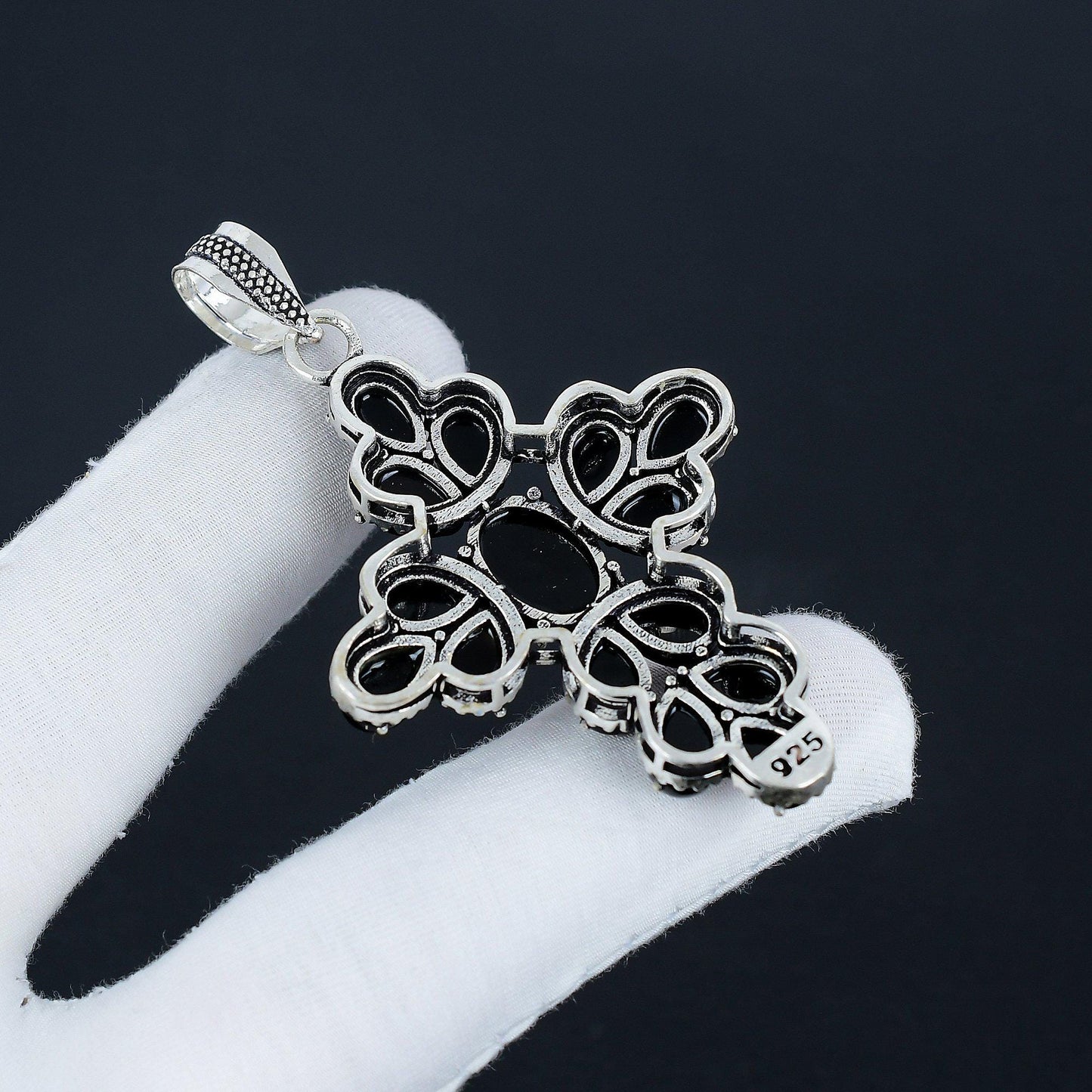 Black Onyx Gemstone Cross Pendant