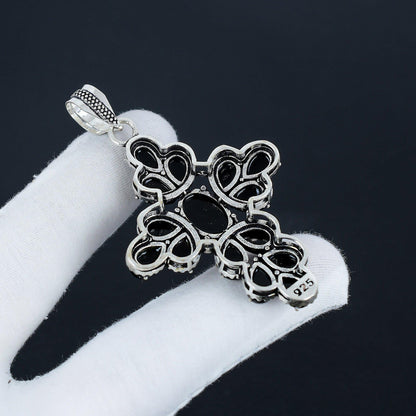 Black Onyx Gemstone Cross Pendant