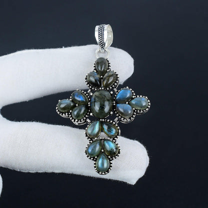 Grey Labradorite Cross Pendant