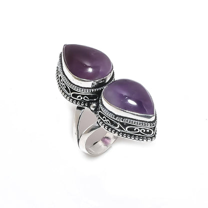 Purple Amethyst Teardrop Double Stone Ring
