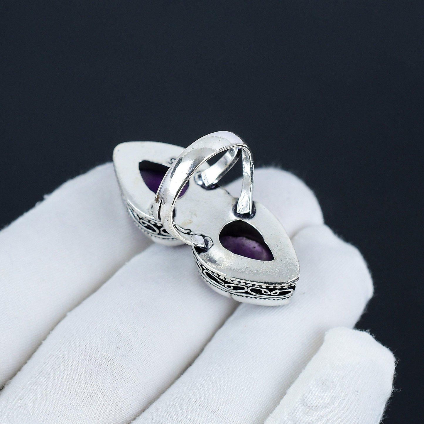 Purple Amethyst Teardrop Double Stone Ring