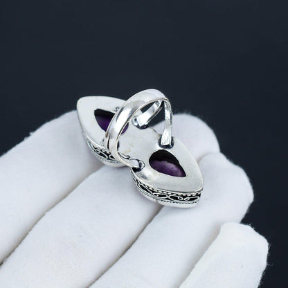 Purple Amethyst Teardrop Double Stone Ring