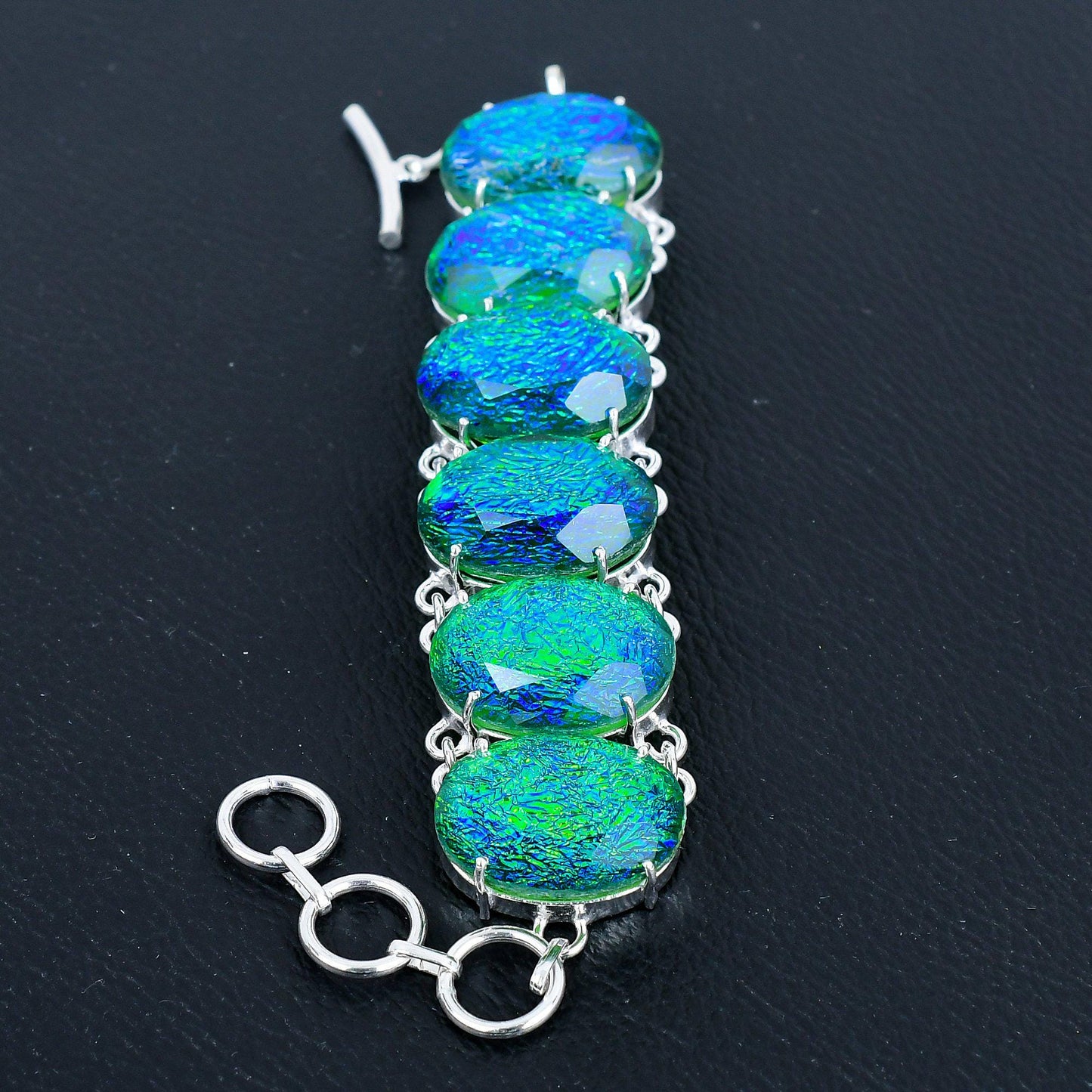 Blue Green Australian Triplet Opal Gemstone Bracelet