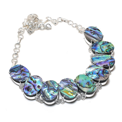 Blue-Green Abalone Shell Silver Necklace