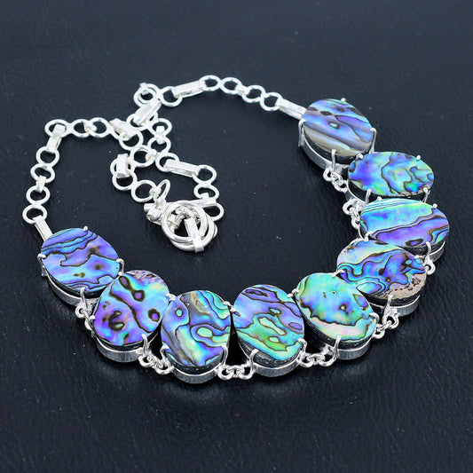Blue-Green Abalone Shell Silver Necklace