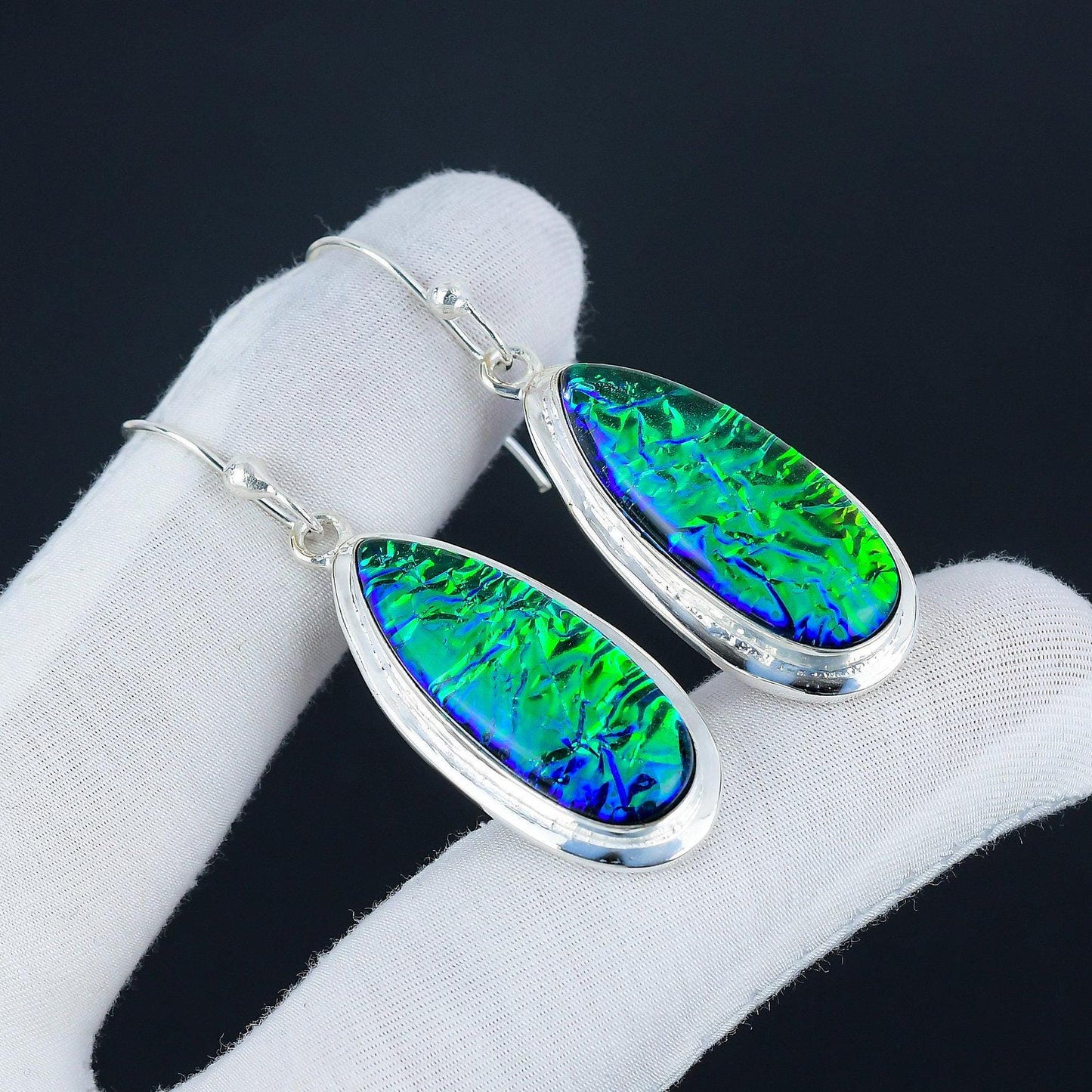 Australian Rainbow Triplet Opal Silver Earrings