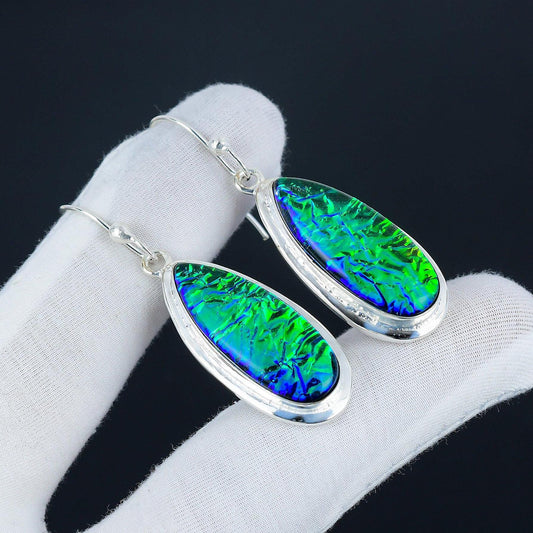 Australian Rainbow Triplet Opal Silver Earrings