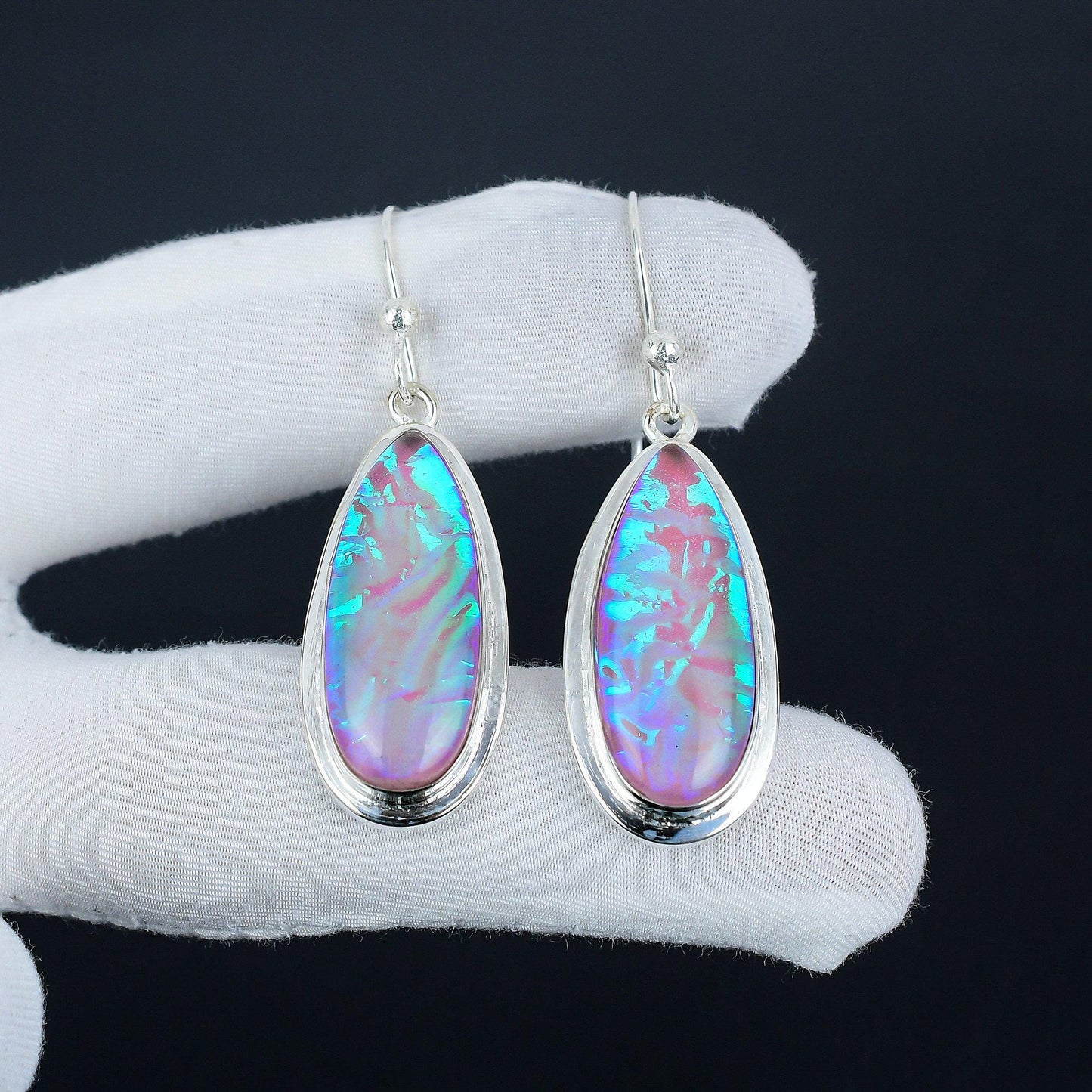 Purple Australian Opal Gemstone Earrings