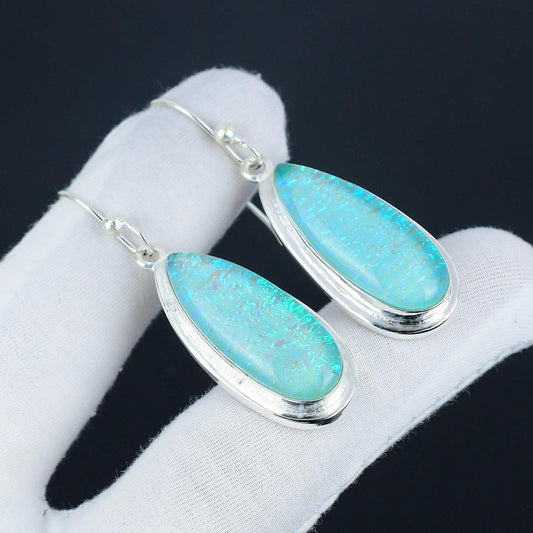 Blue Australian Triplet Opal Gemstone Earrings